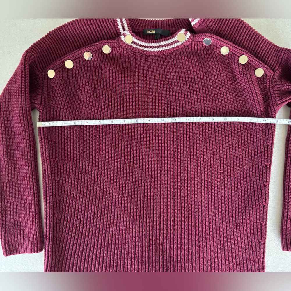 Maje knit wool sweater burgundy buttons 1 small - Picture 4 of 8